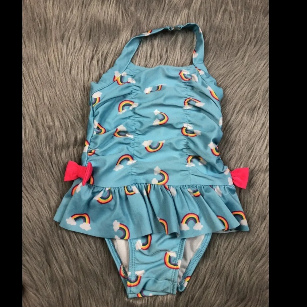 Cat Jack Baby Girls Blue Rainbow Swimsuit 18m